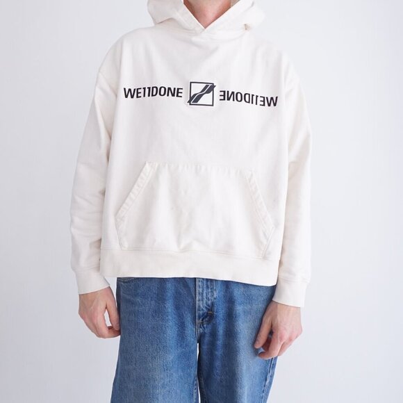 We11Done Logo-Print Mirror Hoodie Ivory Streetwear Sweatshirt XS - Picture 1 of 15